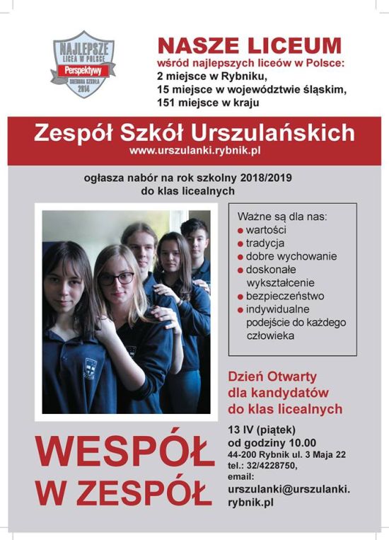 Nabór do Liceum - Zespół Szkół Urszulańskich